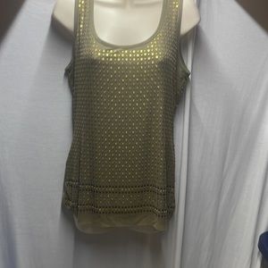 Gorgeous green sleeveless top with green gold beading.